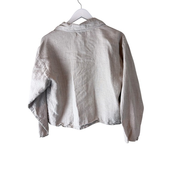 Sundance Catalog Linen Button Down Shirt Oatmeal Beige Boxy Cropped S Neutral - Picture 4 of 6
